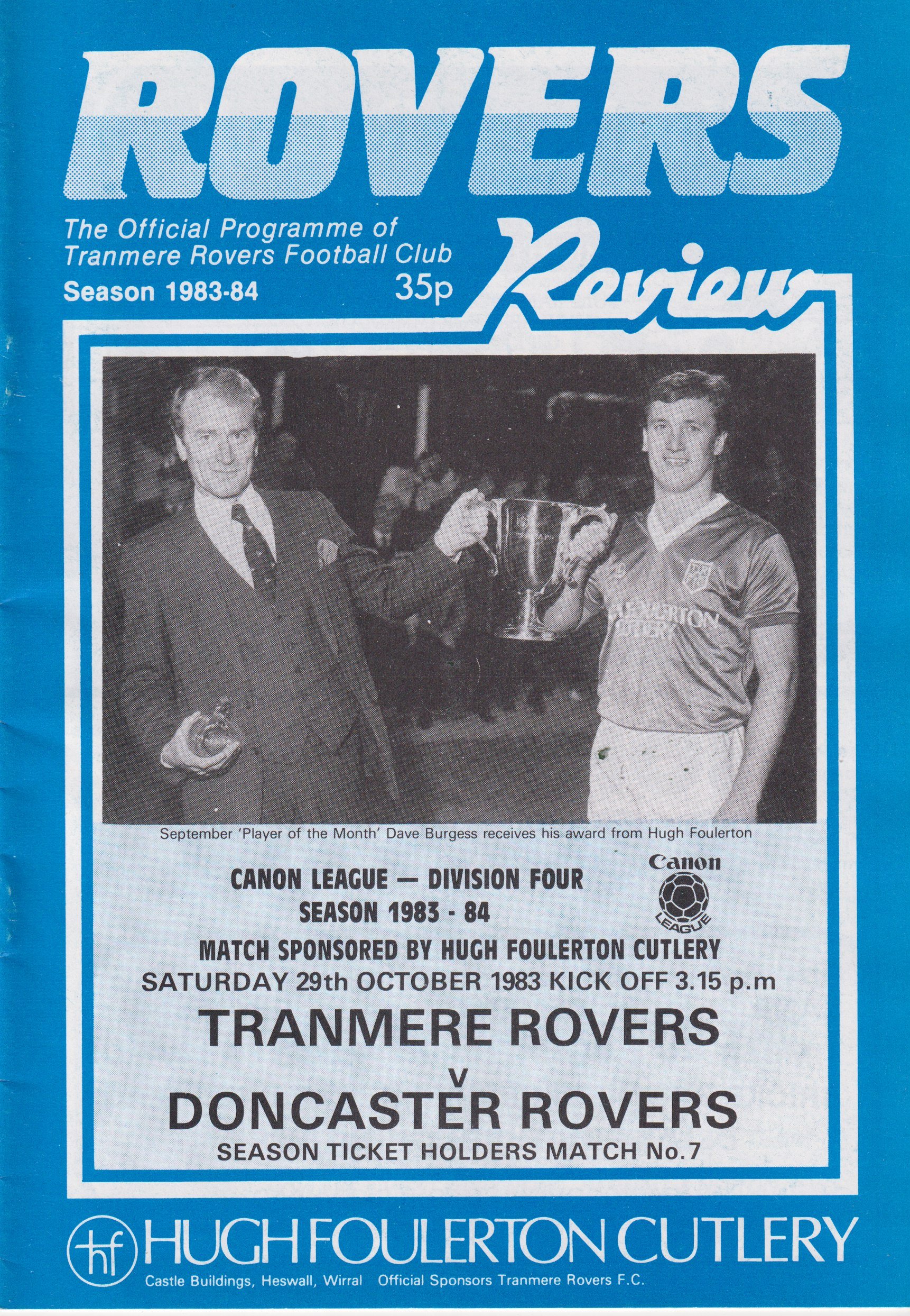 Tranmere Rovers v Doncaster Rovers match programme